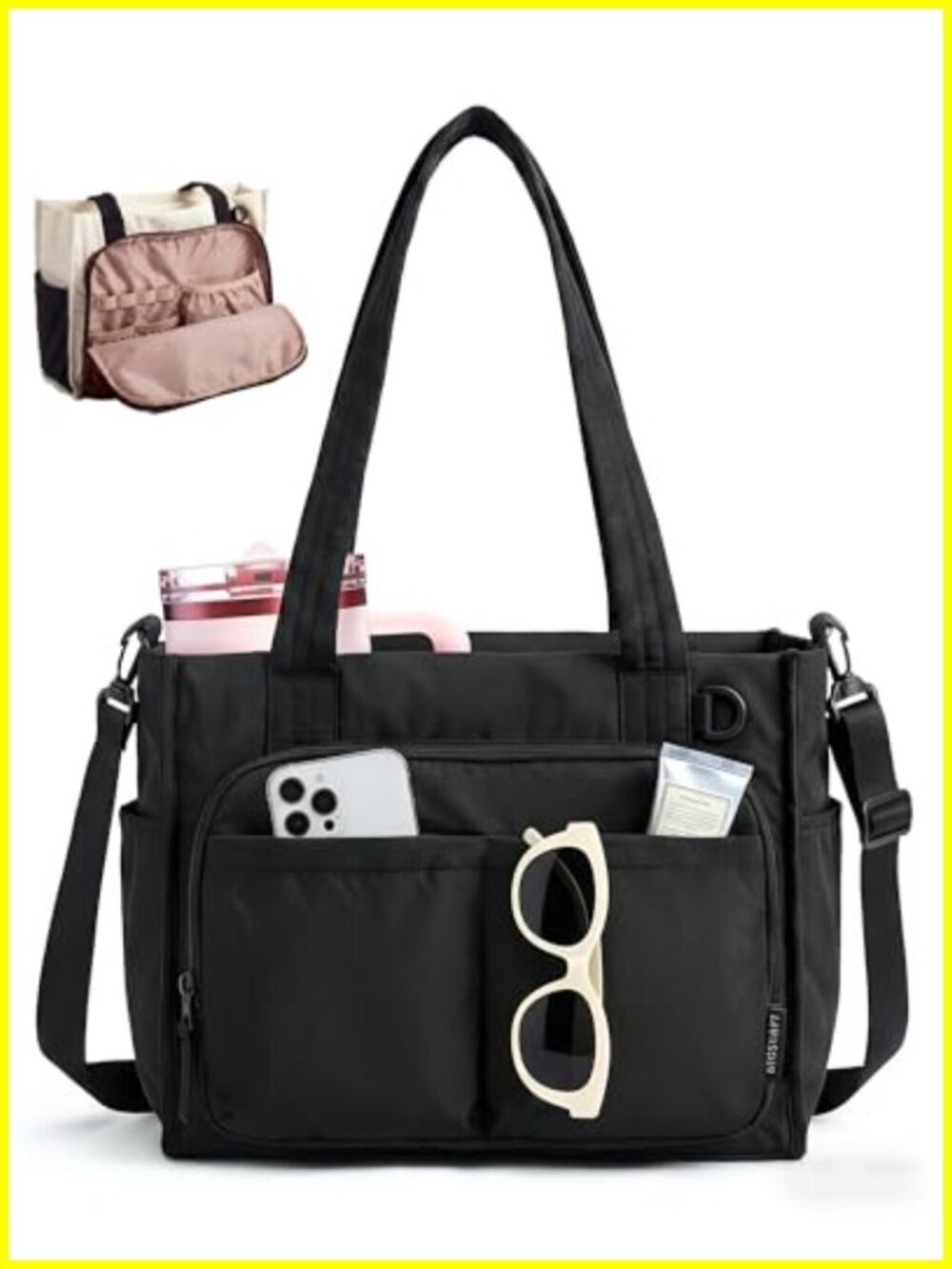 Puffer Tote Bag for Women, Laptop Work College Shoulder Handbag with 11 Pockets